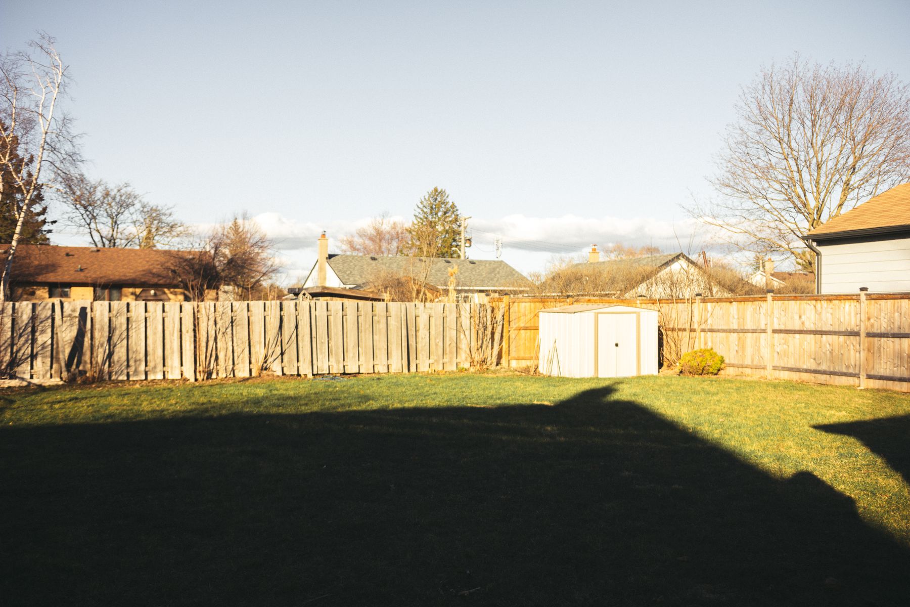 Wood privacy fence surrounding a residential backyard
