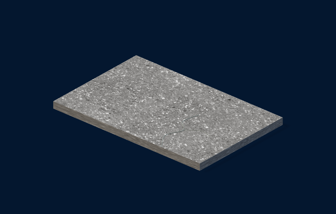 3D coated concrete slab cutaway showing condition