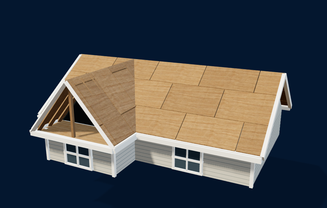 3D metal roof, stone-coated steel cutaway showing support